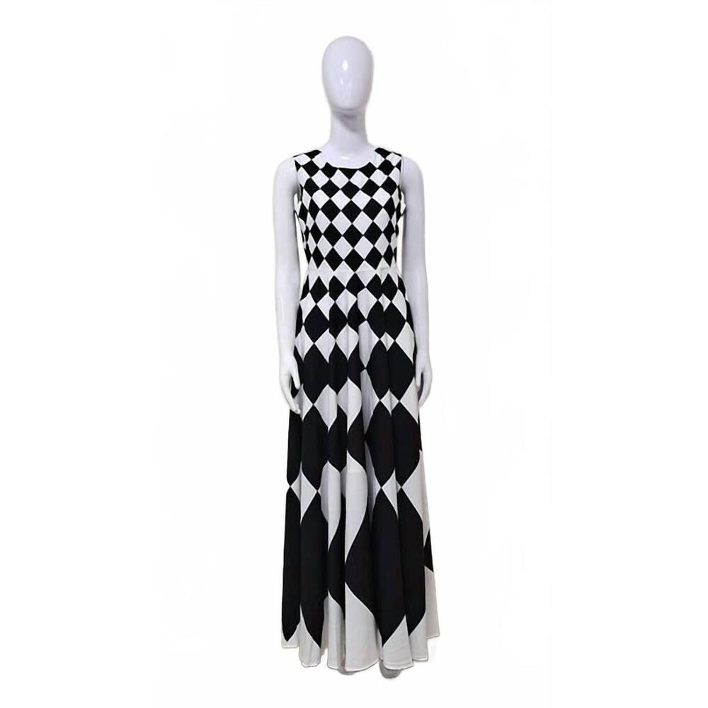 NEW ROSSARIO GEORGE women's harlequin maxi dress in black